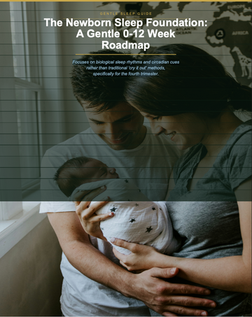 Newborn sleep foundation guide with parents holding a baby